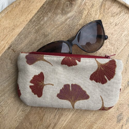 Trousse / étui à lunettes en toile de coton motifs fleurs de ginkgo