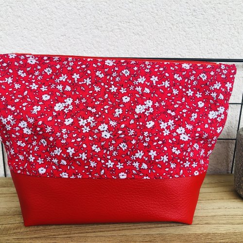 Pochette / trousse taille s en simili cuir et coton fleuri
