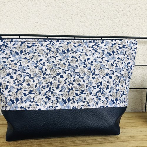 Pochette / trousse taille s en simili cuir et coton fleuri