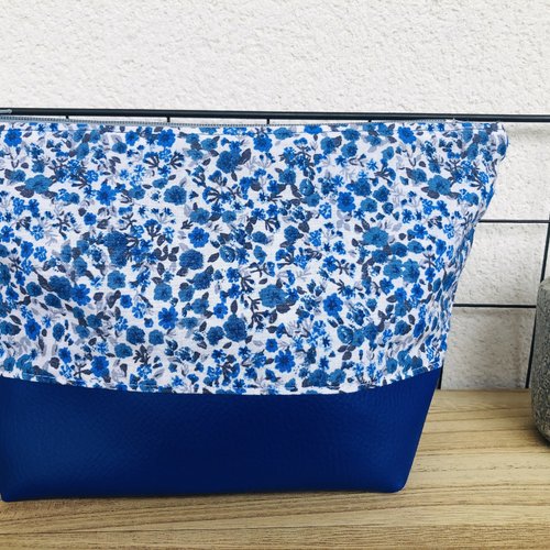 Pochette / trousse taille m en simili cuir et coton fleuri