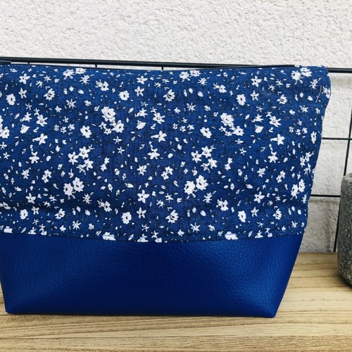 Pochette / trousse taille s en simili cuir et coton fleuri