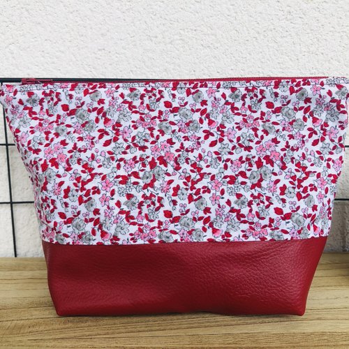 Pochette / trousse taille s en simili cuir et coton fleuri
