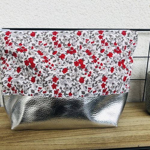Pochette / trousse taille s en simili cuir et coton fleuri