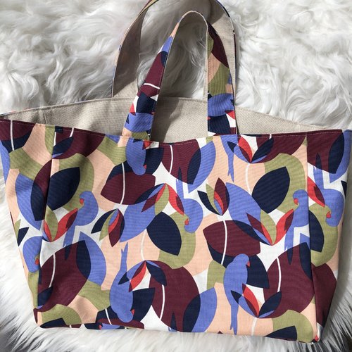 Sac / cabas en toile de coton à motifs oiseaux