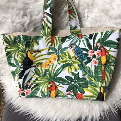 Sac / cabas en toile de coton à motifs tropicaux