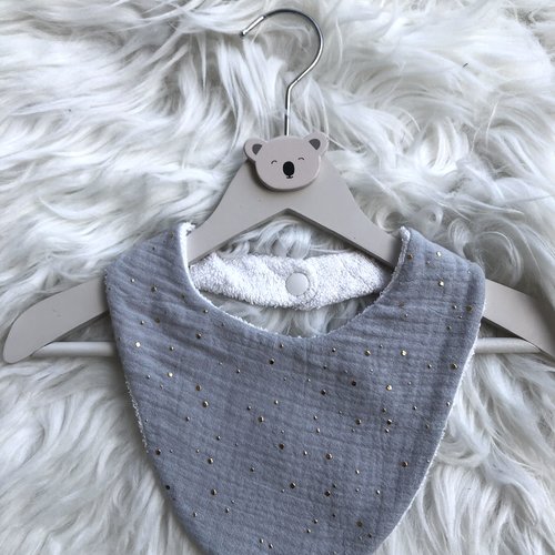 Bavoir bandana en couleur gris fait en double gaze de coton