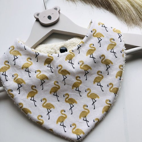 Joli bandana en éponge et tissu coton motifs flamants rose