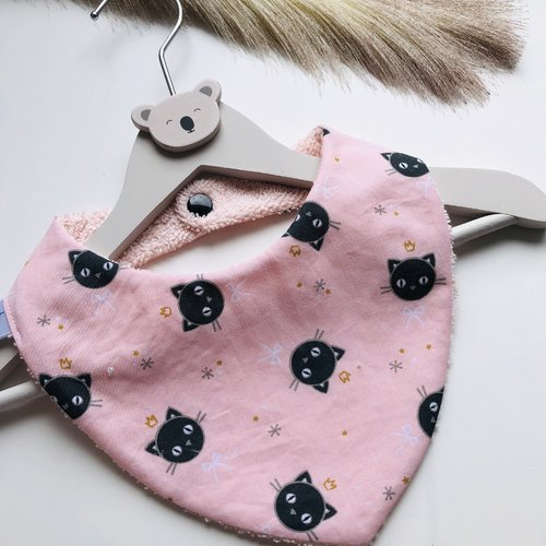 Joli bandana en éponge et tissu coton motifs têtes de chat noir