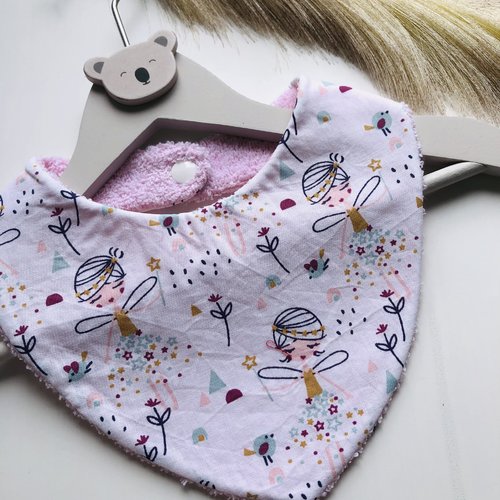 Joli bandana en éponge et tissu coton motifs fées