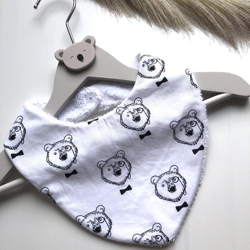 Joli bandana en éponge et tissu coton motifs ours