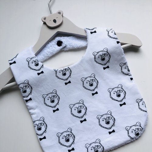 Joli bavoir en éponge et tissu coton motifs ours
