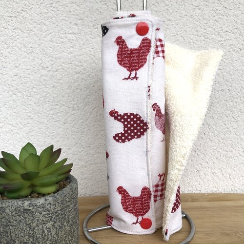 Essuie tout en coton et éponge 3 feuilles motifs poules
