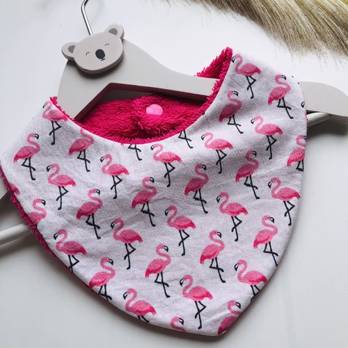 Joli bandana en éponge et tissu coton motifs flamants rose