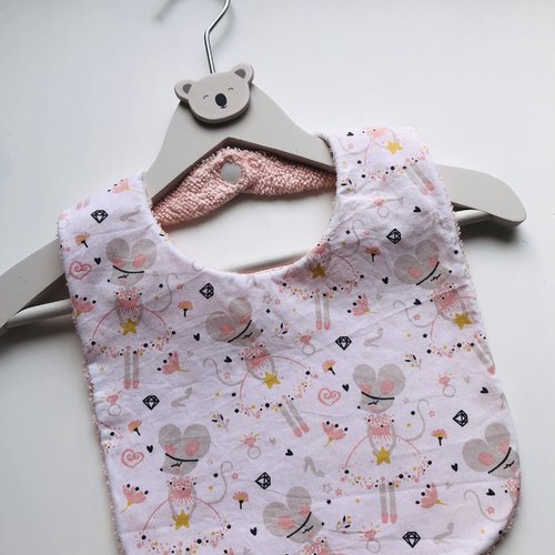 Joli bavoir en éponge et tissu coton motifs souris danseuses