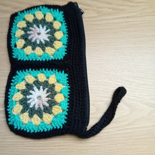 Pochette maquillage, portefeuille avec fermeture éclair, carré granny