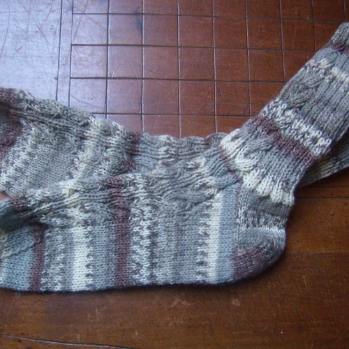 Chaussettes en laine tricot main, beige-brun dégradé,