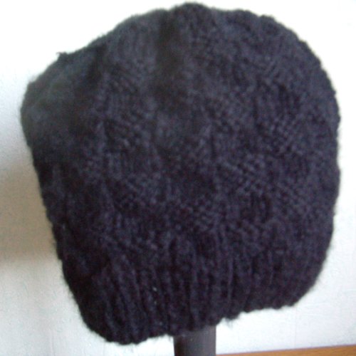 Bonnet rond, unisexe, tricot fait main, noir, point damiers,