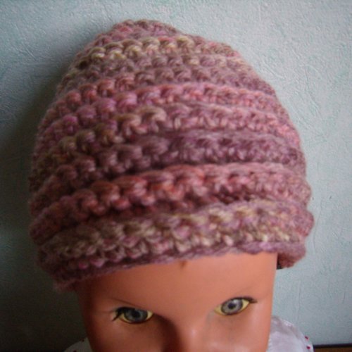 Bonnet bébé, crochet, bonnet pour bébé, 1-3 mois,  rose-beige