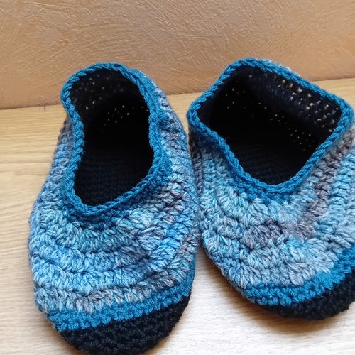 Chaussons femme, chaussons en laine, crocheté main, 39-40