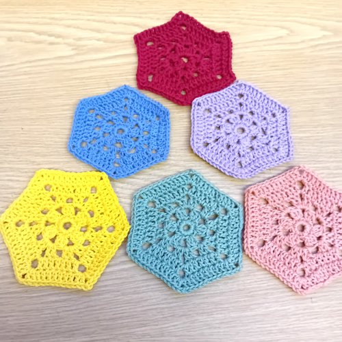 Lot de 6 sous-verre, coton, forme hexagonale