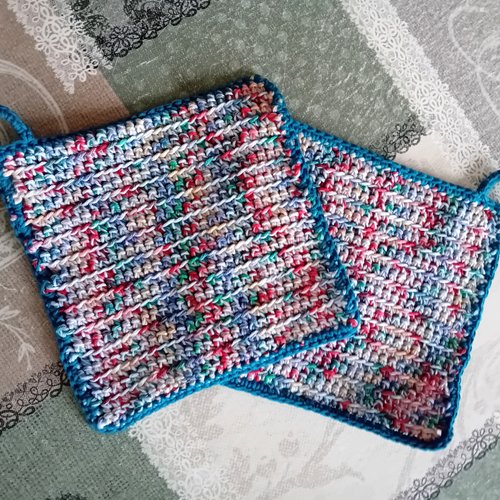 Maniques de coton, lavette, au crochet, fait main