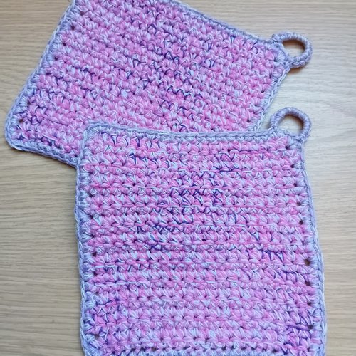 Maniques de coton, lavette, au crochet, fait main