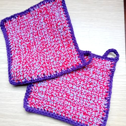 Maniques de coton, lavette, au crochet, fait main