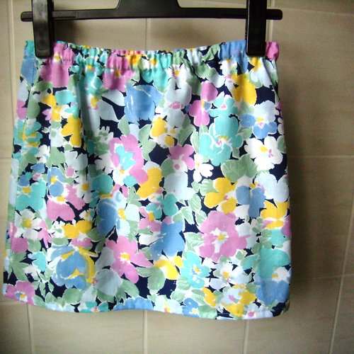 Jupe élastiquée à fleurs, taille 36/38, fait main