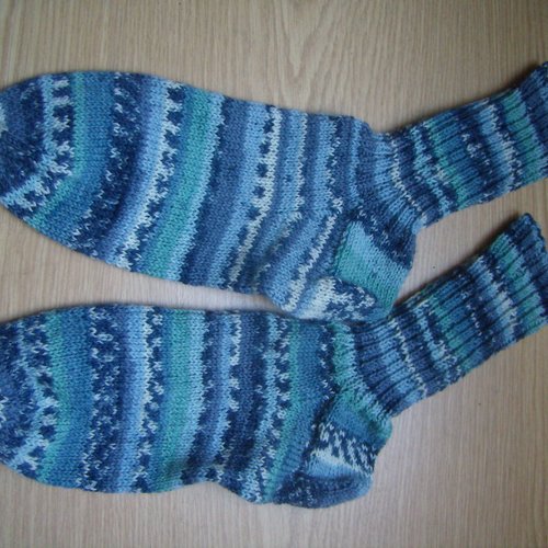 Chaussettes en laine tricot, bleu dégradé, pointure 41-44 eu /7 -10 us, 26-27 cm