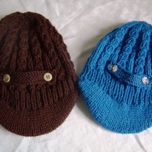 Bonnet-casquette gavroche, bonnet bébé 3 mois, tricot