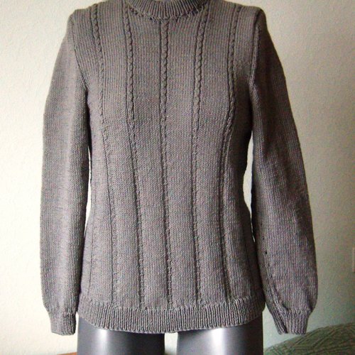 Pull tricoté main, beige taupe, unisexe,