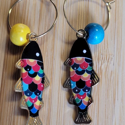 Creoles, breloques pendantes grands poissons