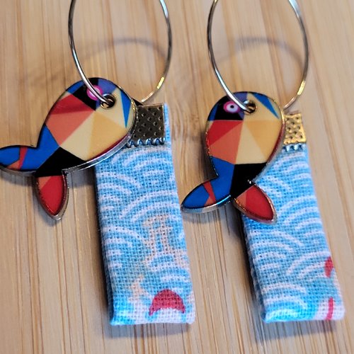 Boucles d'oreilles  tendance, thème marin,tissus, breloques