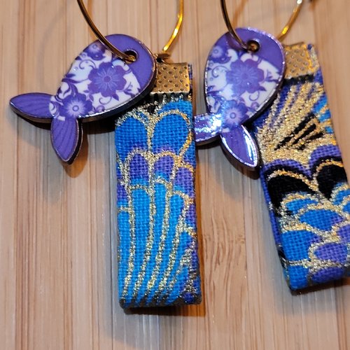 Creoles breloques interchangeables, poissons et tissus à motifs