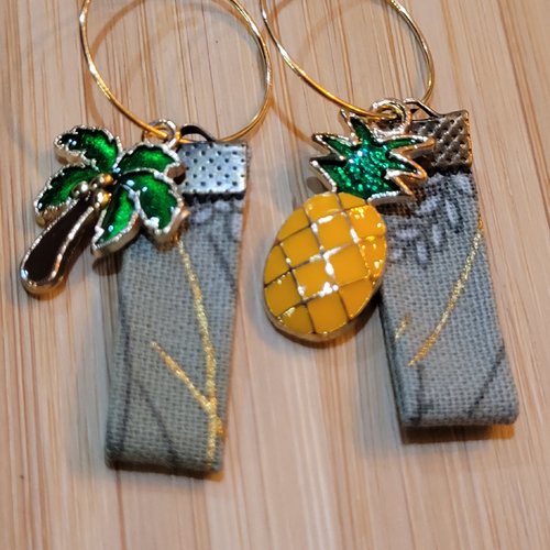 Boucles d'oreilles asymétriques, ananas, palmier