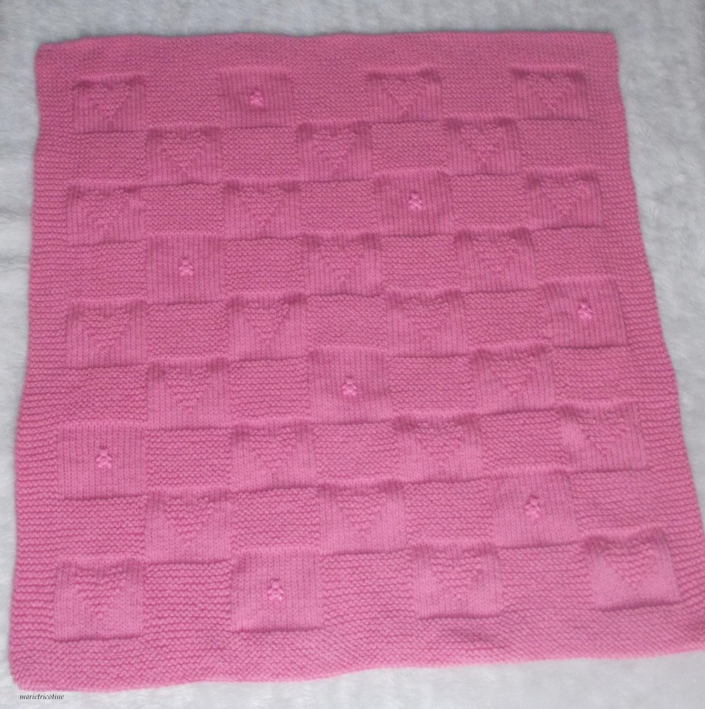 Couverture Bebe Laine Rose Coeur Et Nounours Tricot Main 80x65 Un Grand Marche