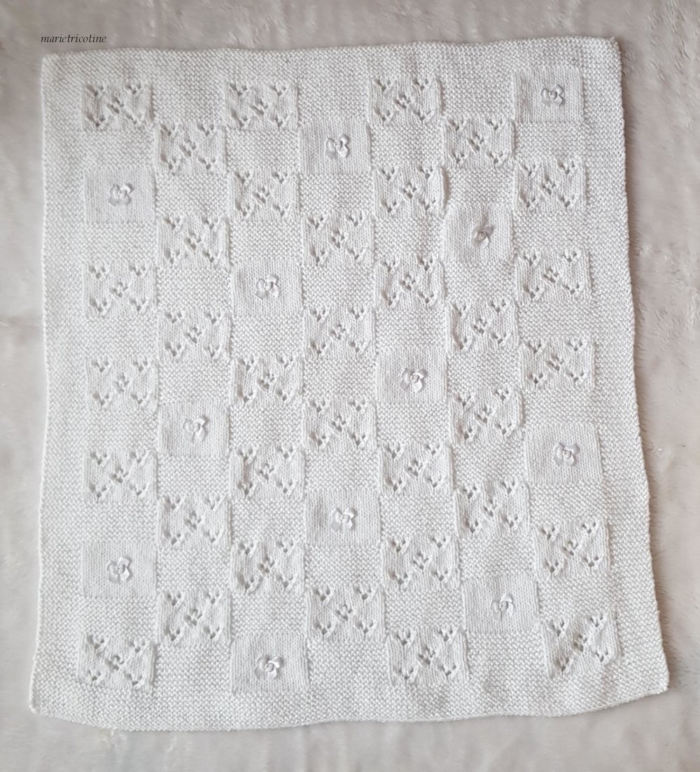 Couverture Bebe Laine Blanche Tricot Main 80x65 Un Grand Marche