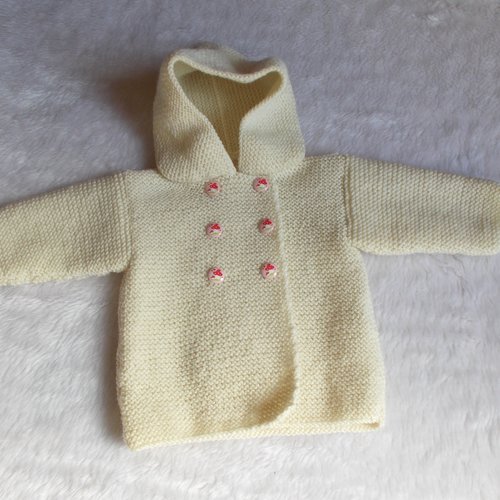 Manteau Bebe A Capuche Ecru 3 Mois Tricote Main En Laine Un Grand Marche