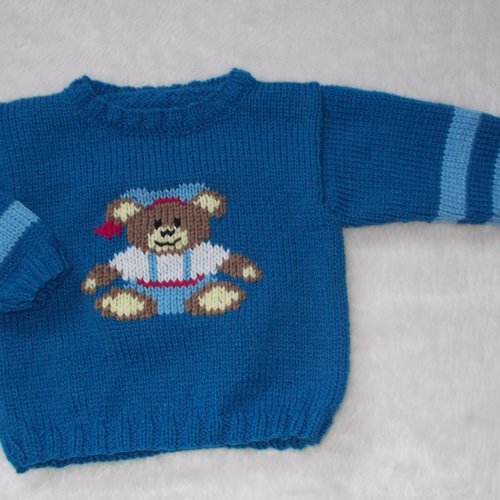 Pull Enfant 2 Ans Tricote Main Broderie Nounours Un Grand Marche
