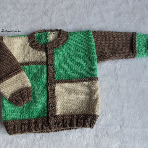 Gilet enfant 2 ans tricoté main en laine fonty