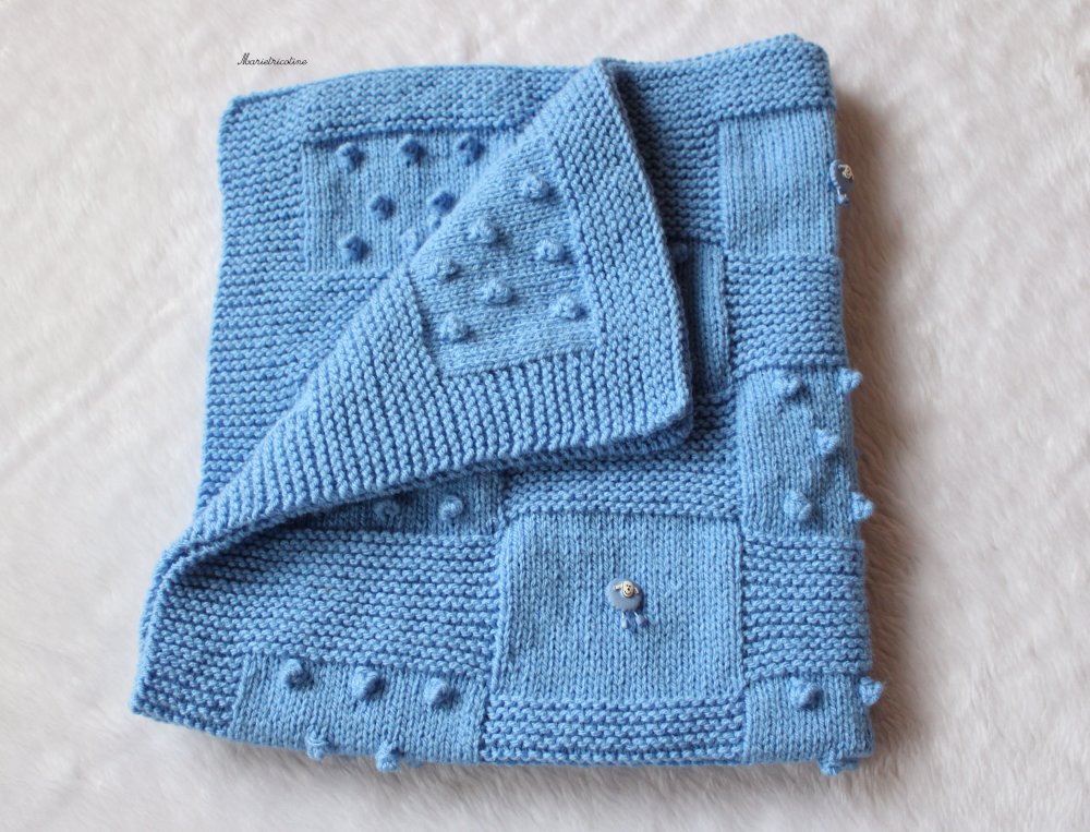 Couverture Bebe Bleu En Laine Boutons Moutons Tricot Main 80x65 Un Grand Marche