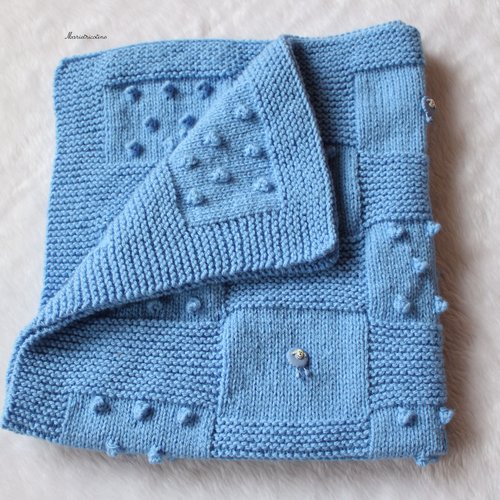 Couverture Bebe Bleu En Laine Boutons Moutons Tricot Main 80x65 Un Grand Marche