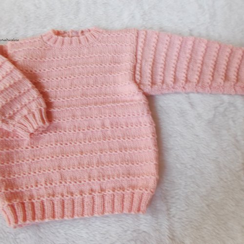 Pull enfant rose 2 ans tricoté main