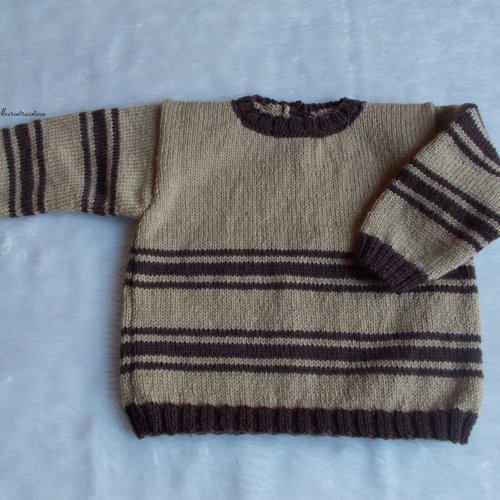 Pull bébé camel et marron 6 mois tricoté main en laine merinos