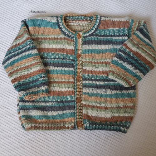 Gilet bébé 12 mois tricoté main en laine katia