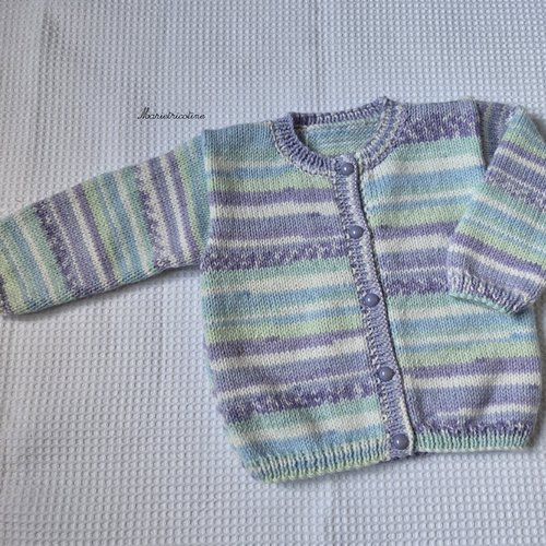 Gilet bébé 12 mois tricoté main en laine katia