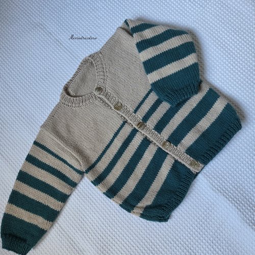 Gilet bébé 12 mois tricoté main en laine phildar caresse