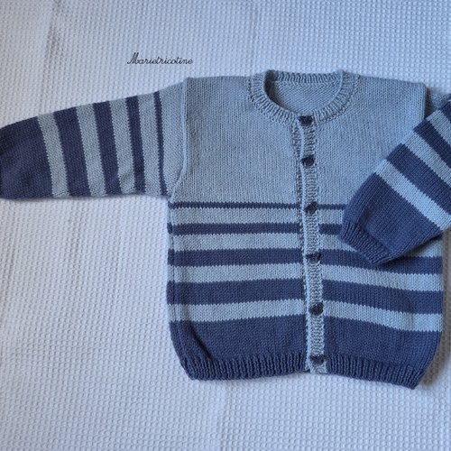 Gilet bébé 18 mois tricoté main en laine phildar caresse
