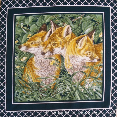 Coupon tissu patchwork panneau maman renard et petits n 2