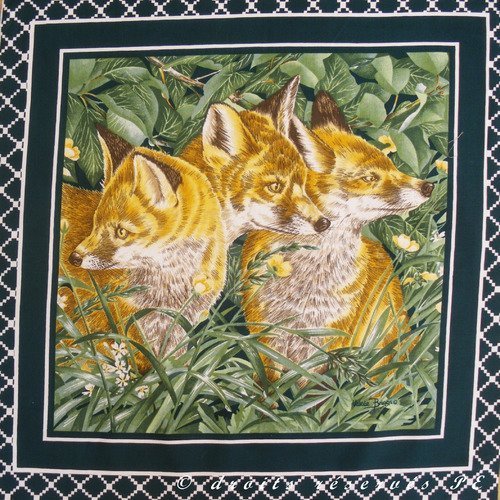 Coupon tissu patchwork panneau maman renard et petits n 1